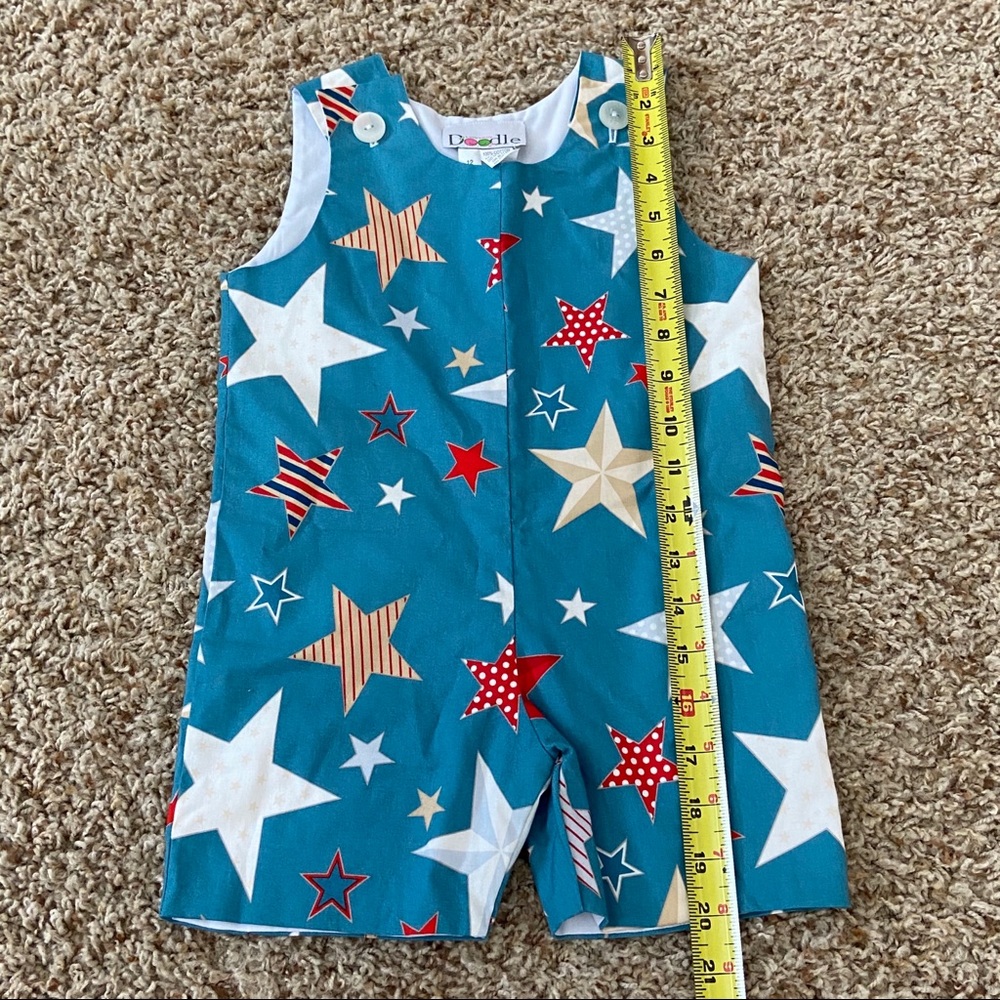 Lolly Dolly Doodle 12 Months USA Patriotic Romper July 4th Outfit Overalls - Picture 5 of 9